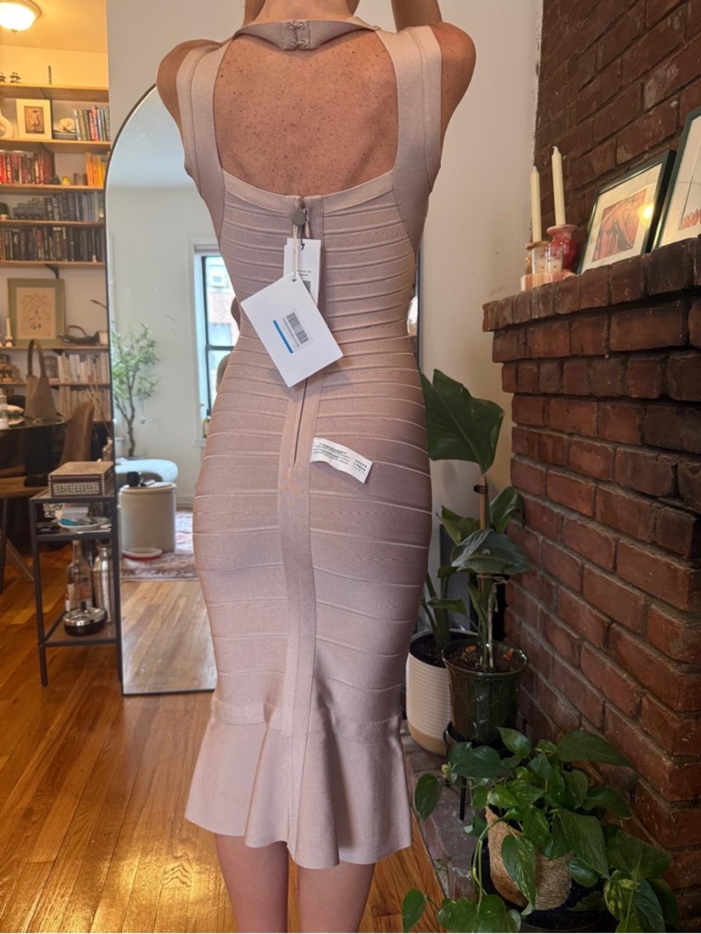 Hervé Léger NEW Nude Pink Bandage Midi Dress - Picture 2 of 4